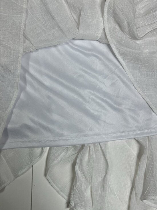 Alyx Dress Embroidered White Butterfly Sleeve Asymetrical Hem Crinkle Belt Sz 12 - Picture 8 of 13